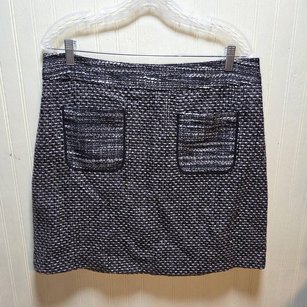 Tweed Skirt Womens 18 Black Geometric Straight Pencil Pockets Knee Length Career